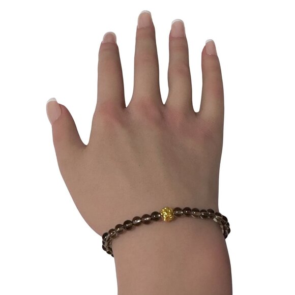 18K Gold Money Coin Ball Charm Bracelet Mini Gemstones Natural Smoky Quartz 4mm - Picture 6 of 6